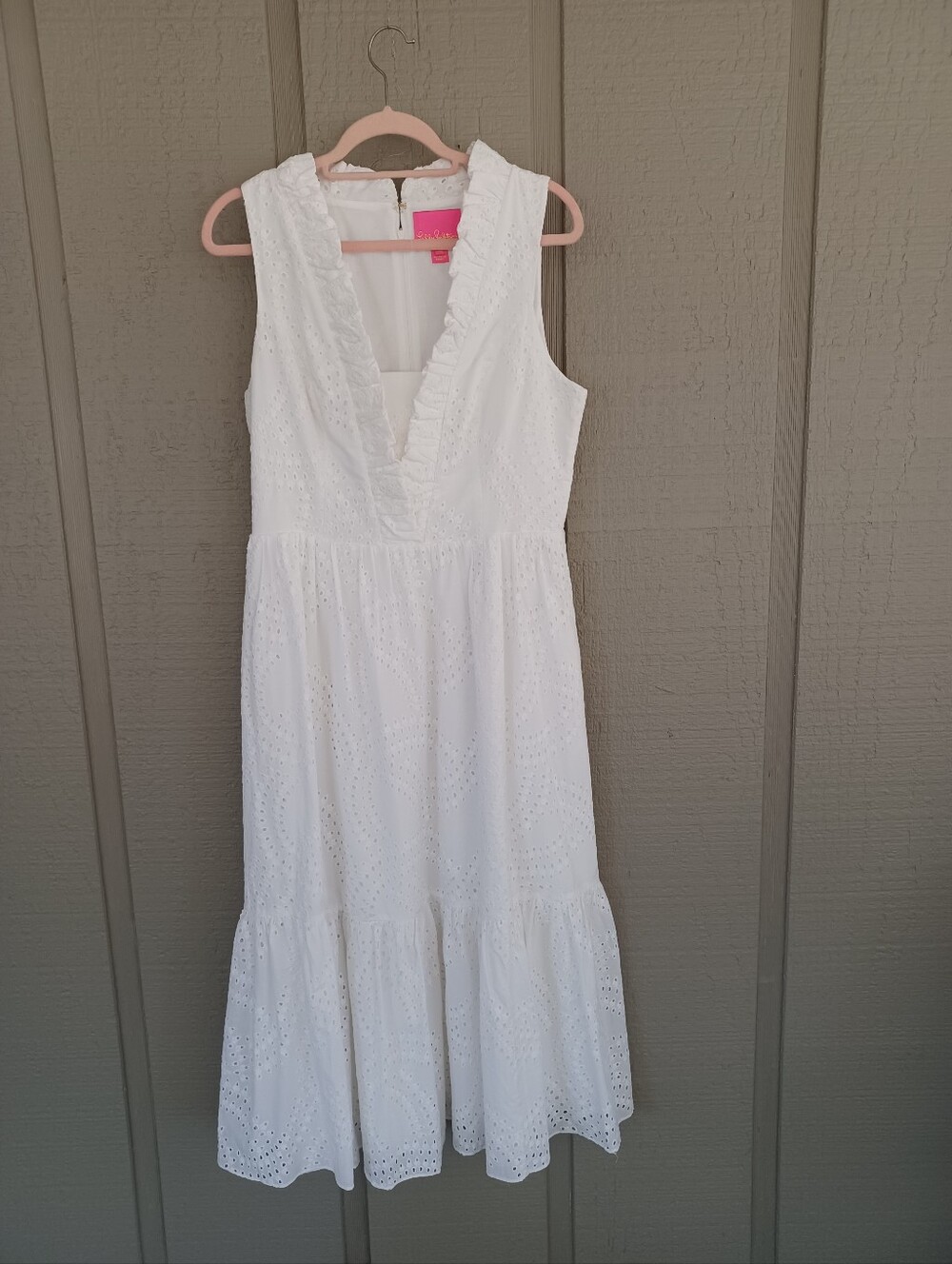 Lilly Pulitzer Shandi Midi Dress Size 12 In Resort White Paradise Swirl Eyelet